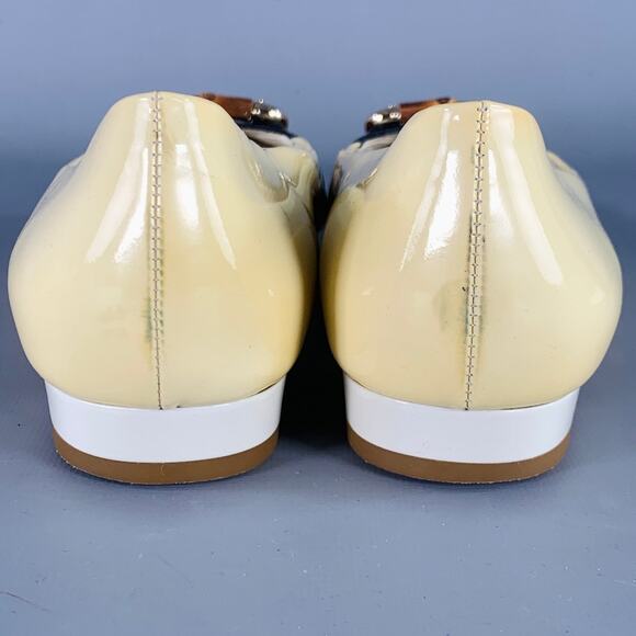 GUCCI Vintage 10 Vernice Beige Red Blue Patent Leather Web Bamboo Buckle Flats - Picture 3 of 15